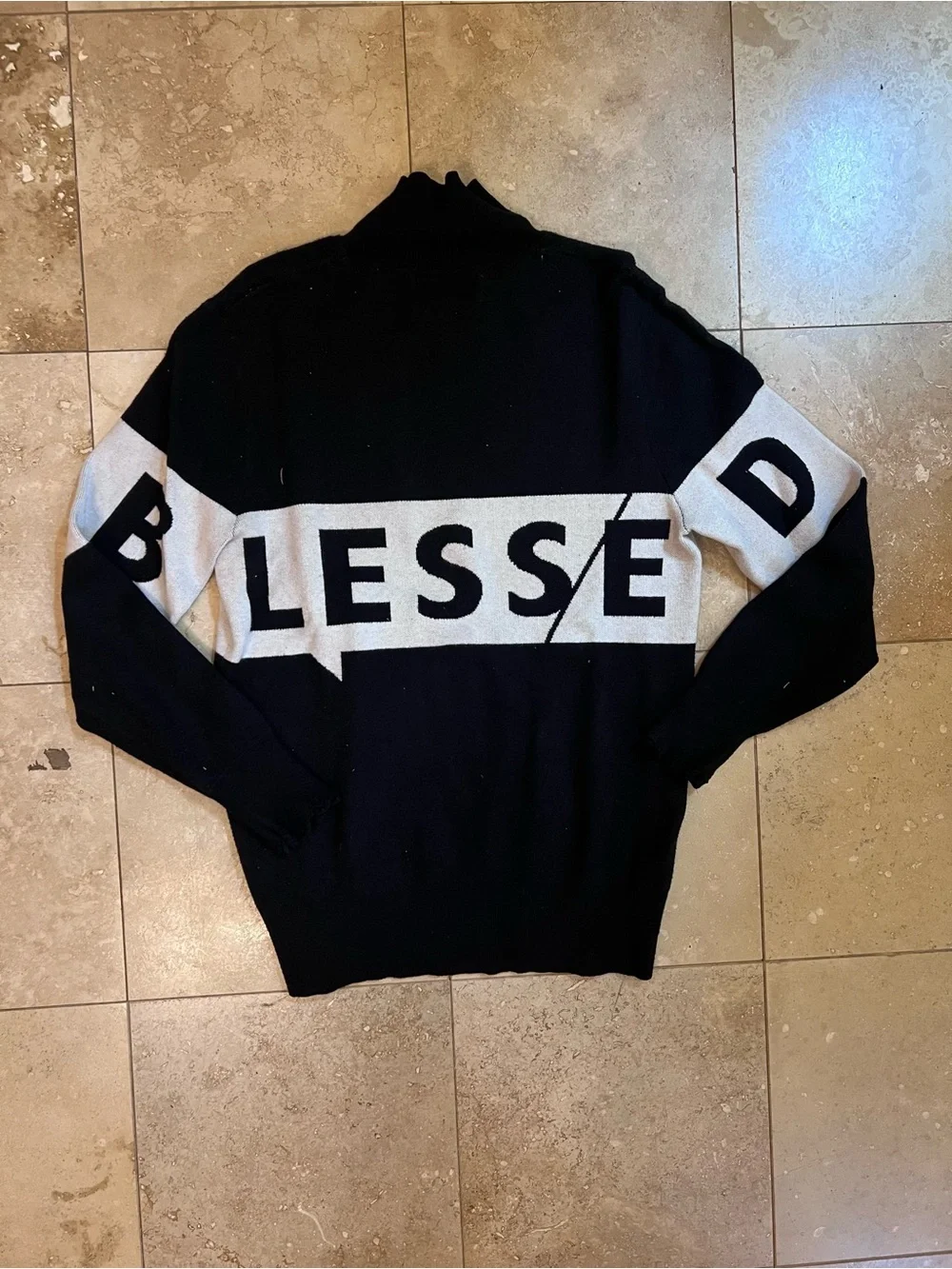 BLESSED Black and White Logo Knit Sweater - Men